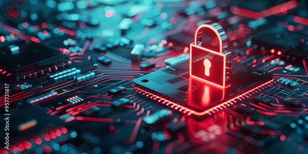 Aufkleber Cyber security concept with digital lock and circuit board, symbolizing data protection and technology security