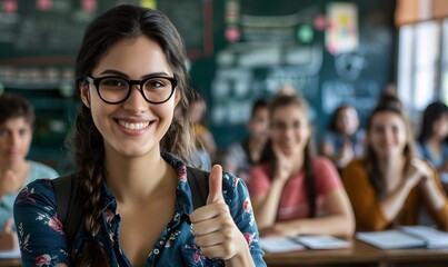 Smiling girl student or woman teacher portrait. 