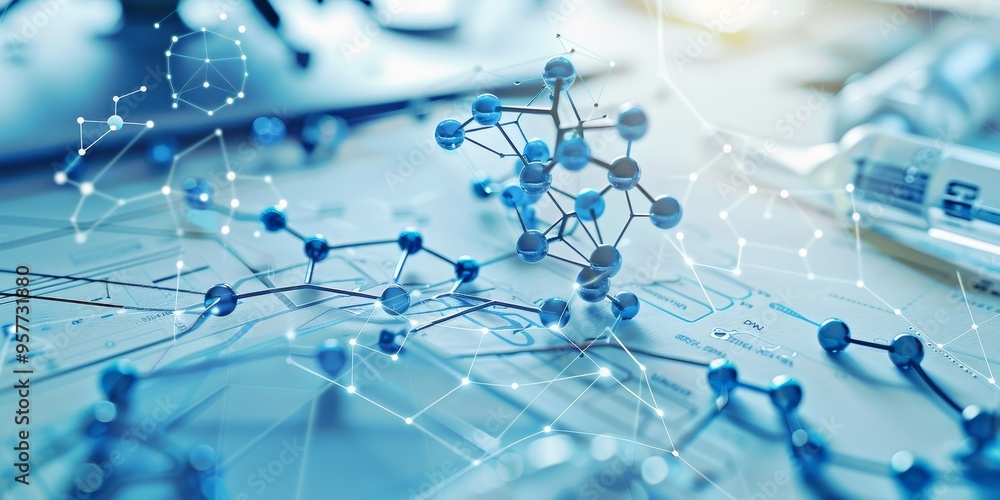 Leinwandbilder high-resolution image of a molecular structure with connecting bonds, set against a background of la