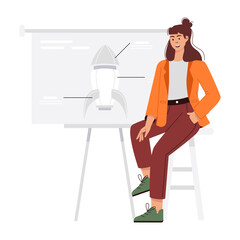 Woman making startup plan, flat illustration 


