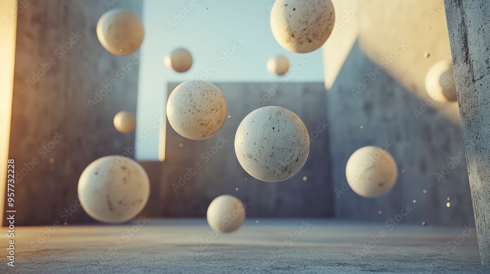 Poster energetic spheres in motion: dynamic composition with scale and placement