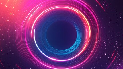 Abstract Circular Design with Neon Lights and Glowing Particles