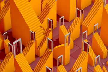 Colorful staircase with open doors leading to another dimension