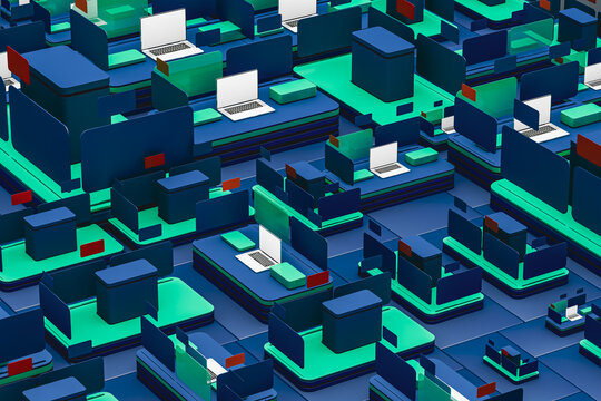 Modern workspace technology with computers in an office setting