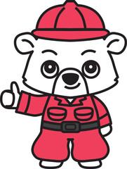 Cute polar bear wearing red clothes. Vector Illustration.