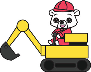 Cute polar bear wearing red clothes operating a forklift. Vector Illustration.