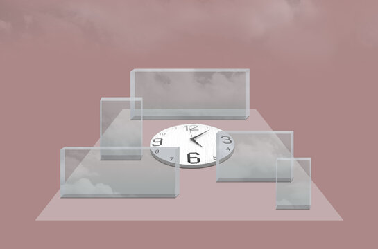 Collage with a clock and glass blocks