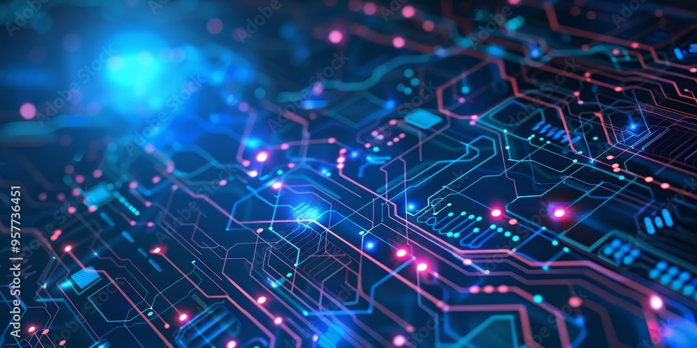 Poster Abstract digital data flow concept with machine learning and AI technology on technological background