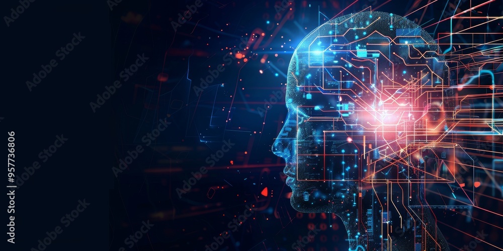 Poster Futuristic abstract background with machine learning and artificial intelligence technology concept