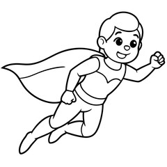 Superhero kid flying with a cape in the wind