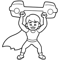 Superhero kid lifting a car with super strength