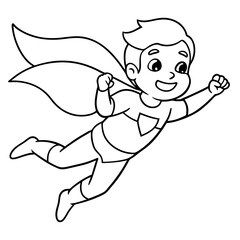 Superhero kid flying with a cape in the wind