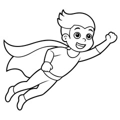 Superhero kid flying with a cape in the wind