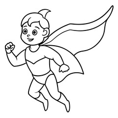 Superhero kid flying with a cape in the wind