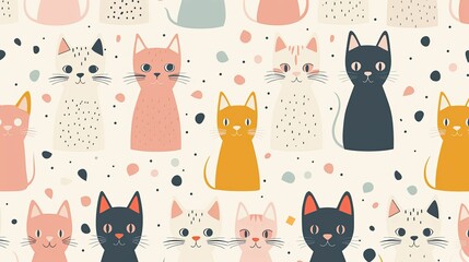 Colorful Cat Pattern with Abstract Shapes