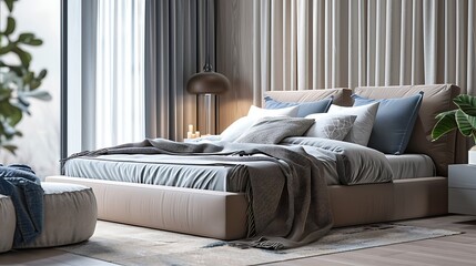 Stylish interior of comfortable bedroom .