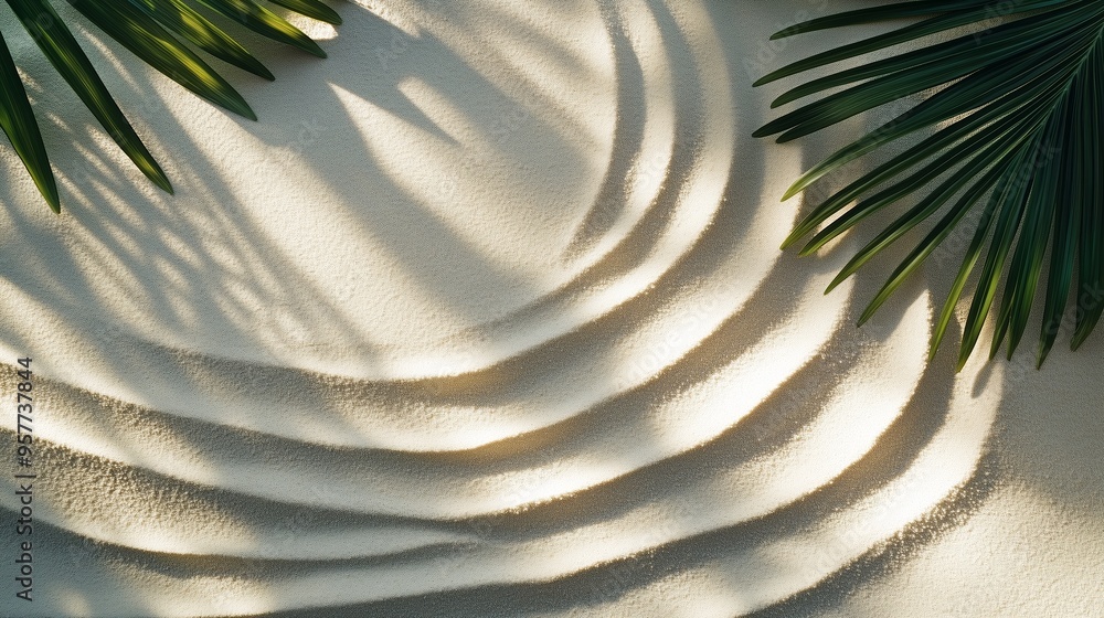 Poster shadows of palm leaves create intricate patterns on a textured wall in a sunny outdoor setting durin