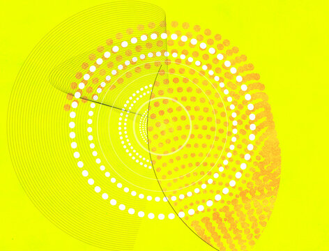 Abstract spots, techno lines and orange spotty background