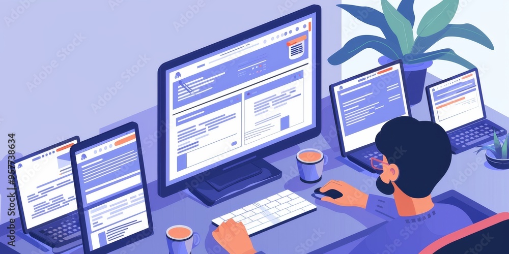 Poster UX/UI designer testing a website prototype on different devices to ensure responsiveness