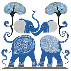 Artistic image of an ancient Thai elephant mixed with Indian art.