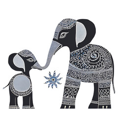 Artistic image of an ancient Thai elephant mixed with Indian art.