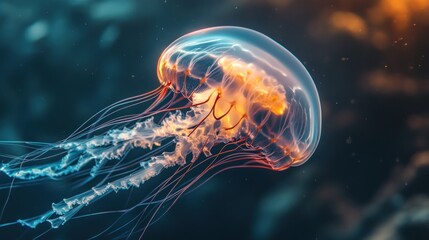 Naklejka premium A Close Up View of a Bioluminescent Jellyfish