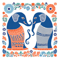 Artistic image of an ancient Thai elephant mixed with Indian art.