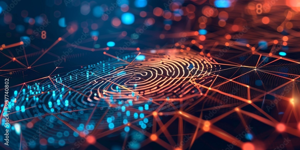 Aufkleber Biometric security concept with digital fingerprint scan, illustrating secure access and technology authentication