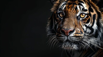 Close-up of a Tiger's Face with Focus on its Nose and Whiskers