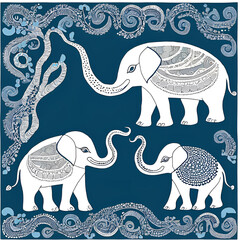 Artistic image of an ancient Thai elephant mixed with Indian art.