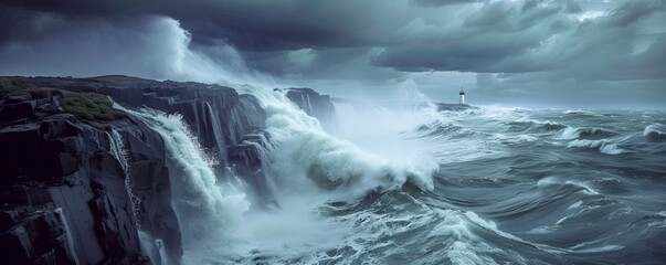 Powerful waterfall with crashing waves at its base, 4K hyperrealistic photo