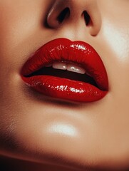 Obraz premium A woman's lips are painted red and she is smiling