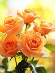 Obraz premium A bouquet of orange roses with green leaves