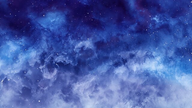 Abstract watercolor painting background of blue night sky with stars