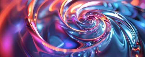 Iridescent 3D spiral with glowing edges, 4K hyperrealistic photo
