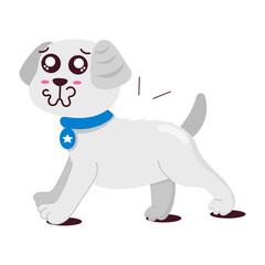 Comic style sticker of emotional dog with teary eyes 