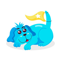 Naughty dog playing with tail, flat sticker 