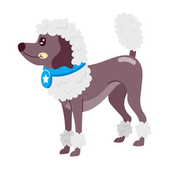 A comic style sticker of hairy dog 

