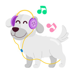 A comic style sticker of dog music headphones 