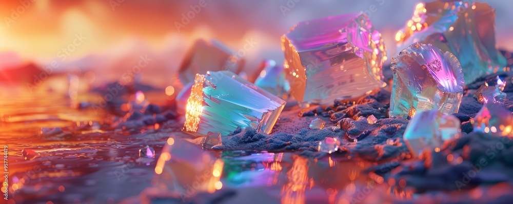 Poster iridescent 3d cluster with dynamic colors, 4k hyperrealistic photo