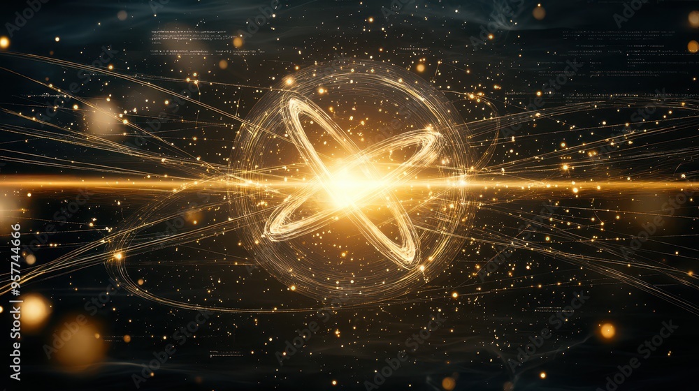 Poster abstract golden light trails and bokeh background