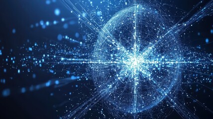 Obraz premium Abstract Blue Network Sphere with Glowing Lines and Dots