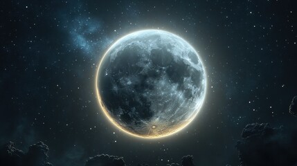 Full Moon in a Starry Sky with Dark Clouds