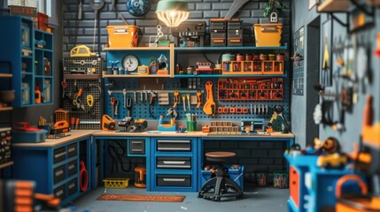Craft Workshop: A versatile space equipped with workbenches, tools, and storage, designed to support various crafting and DIY activities efficiently.
