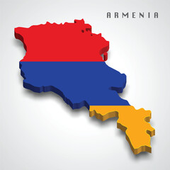 Obraz premium Armenia 3d map with national flag on grey background
