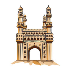 Illustration of Charminar Monument in Hyderabad, Telangana, India