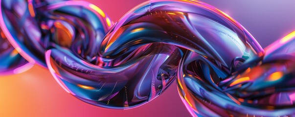 Glossy liquid 3D knot with shifting hues, 4K hyperrealistic photo