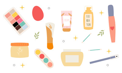 Beauty cosmetics doodle. Skin care natural organic products