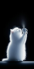 White Cat with a Cup