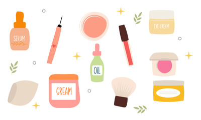 Beauty cosmetics doodle. Skin care natural organic products